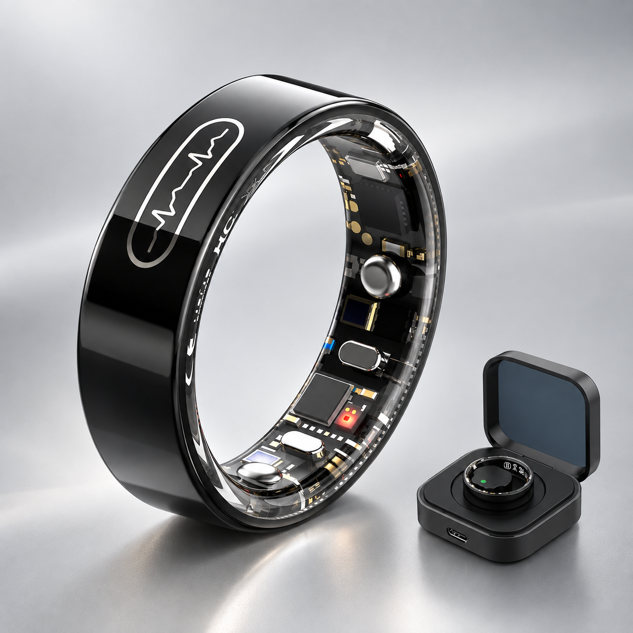 FITAOS R09 smart ring with charging case for 24/7 health tracking