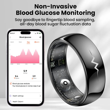 FITAOS R06 Blood Glucose ECG/EKG Blood Pressure Monitoring AI Health Analysis Smart Ring