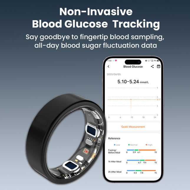 FITAOS V8 High-end Flagship Blood Glucose ECG/EKG Blood Pressure Monitoring AI Health Analysis Smart Ring