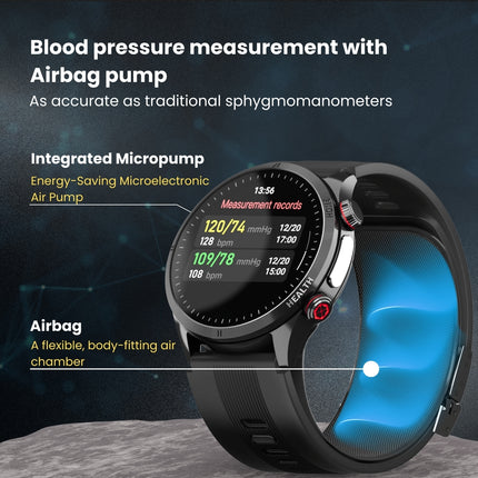 Fitaos Max 5 High Precision Air Pump Blood Pressure ECG Blood Sugar Blood Oxygen Monitoring SmartWatch