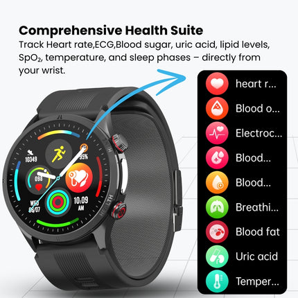 Fitaos Max 5 High Precision Air Pump Blood Pressure ECG Blood Sugar Blood Oxygen Monitoring SmartWatch