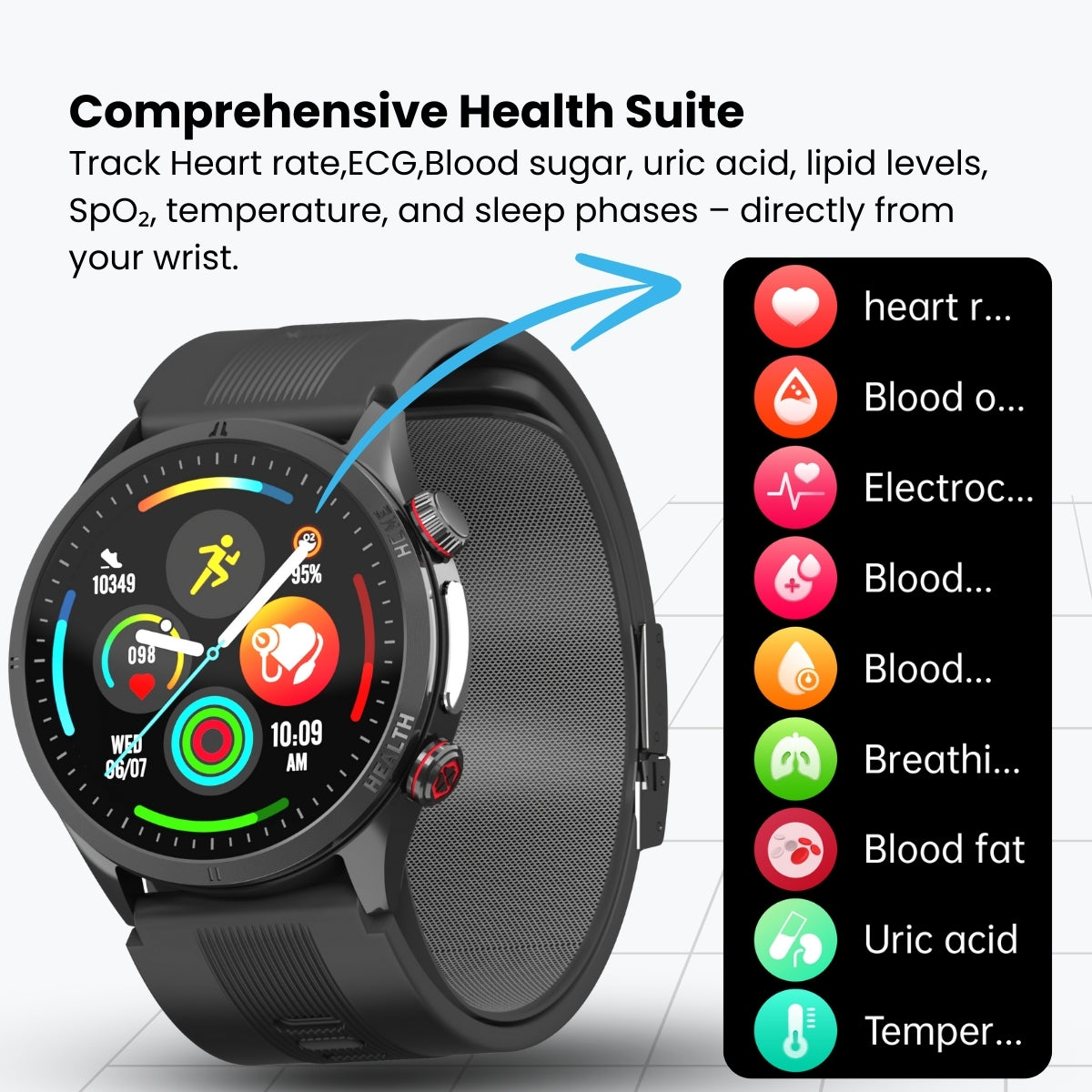 Fitaos Max 5 High Precision Air Pump Blood Pressure ECG Blood Sugar Blood Oxygen Monitoring SmartWatch
